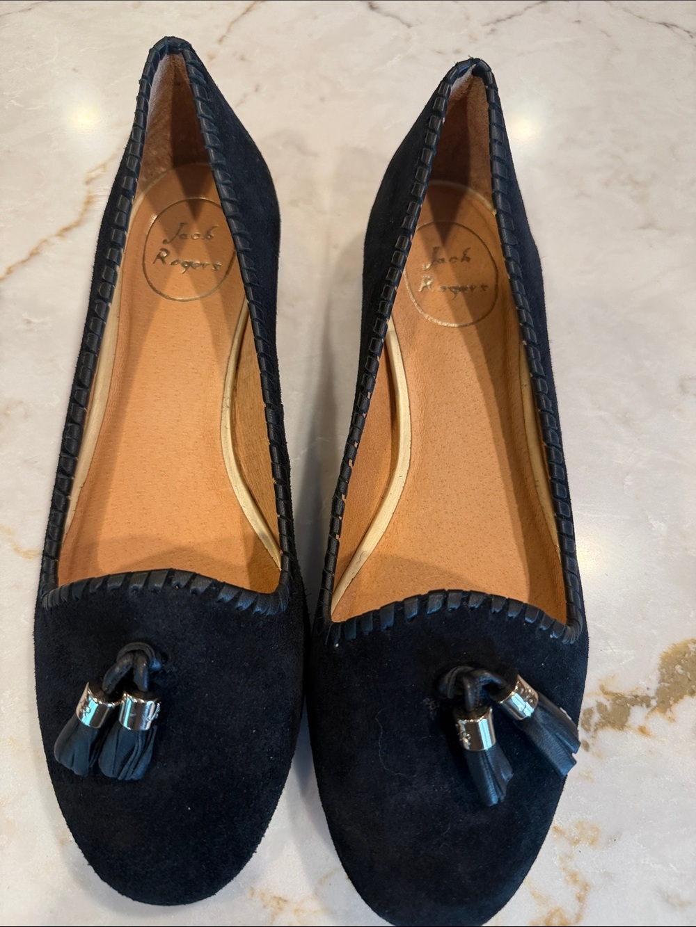Jack Rogers Black Suede Tassel Flats